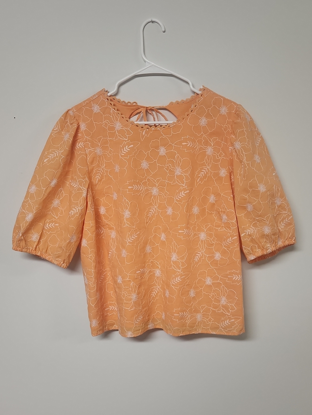 LOFT Orange Floral Tie-Back Puff Sleeve Top